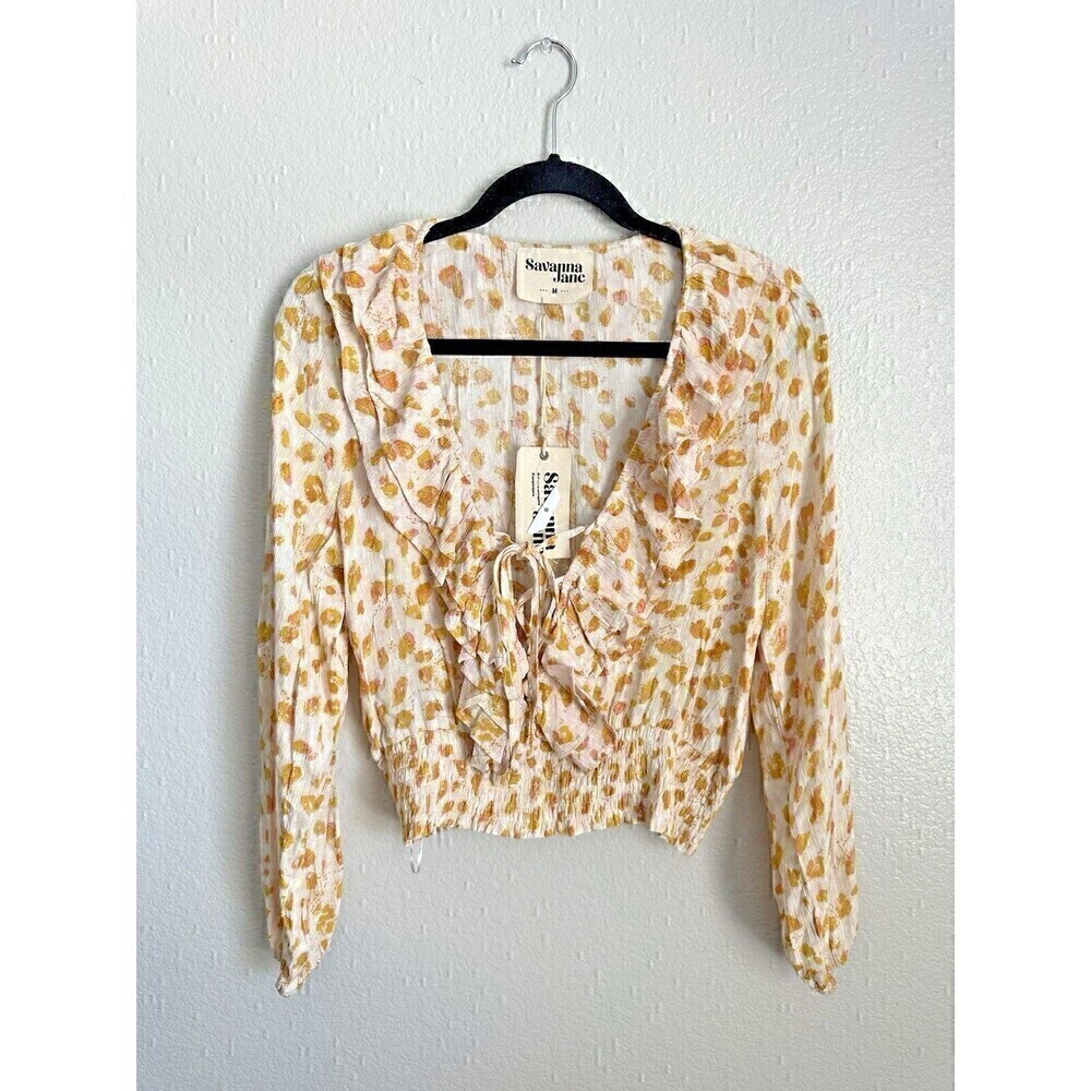 Savanna Jane Blouse Womens Size Medium Bohemian Peasant Ruffle Long Sleeve Top